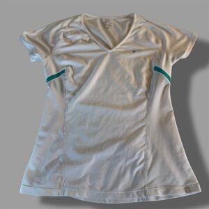 Nike Dri-FIT V-neck short-sleeve athletic top white with teal. Size M
